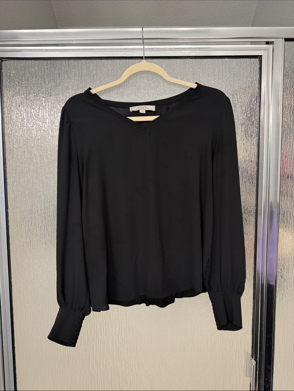 LOFT Black Long-Sleeve V-Neck Lightweight Blouse